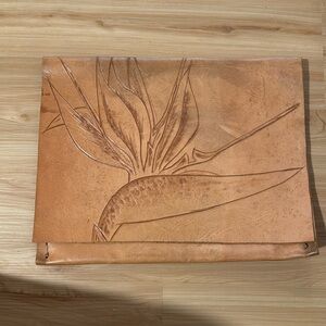 Genuine Leather hand carved bird of paradise clutch